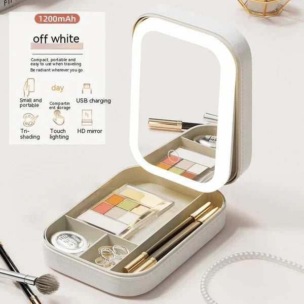 Portable Makeup Storage Box with LED Light Mirror (UAE Delivery Time: 1-3 Days)